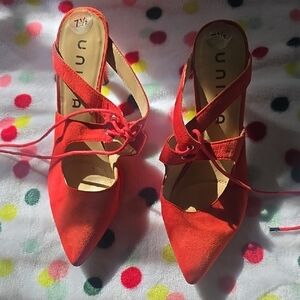 Unisa Red Pointed Toe Lace-Up Heels
